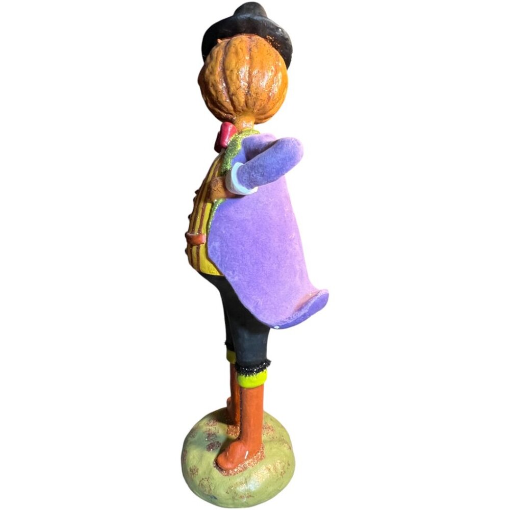 Folk Art Pumpkin Figurine in Flocked Suit Halloween Whimsical 15" tall x 6" wide - Picture 3 of 14